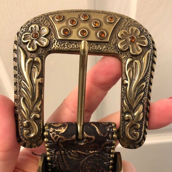 Vintage Lake Shore Drive Women's Embellished Crystal Belt Brass Buckle Medium - Picture 6 of 13